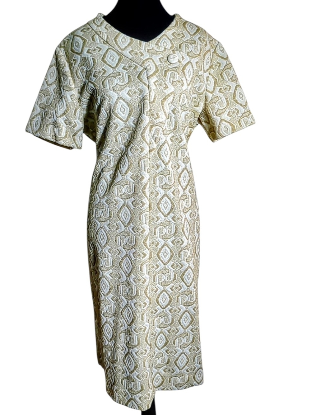 Vintage 60's Gold Metallic Jacquard Cocktail Dress Better Half Approx Size 10-12